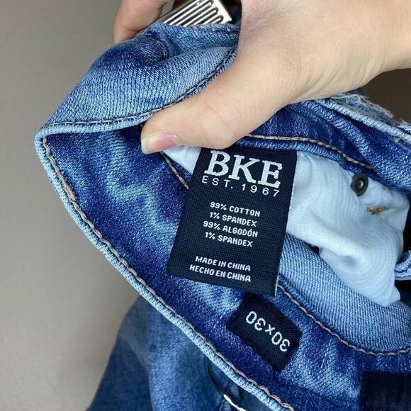 BKE Alec Straight Leg Light Wash Distressed Stretch Mid Rise Mens Denim Jeans - Picture 6 of 6